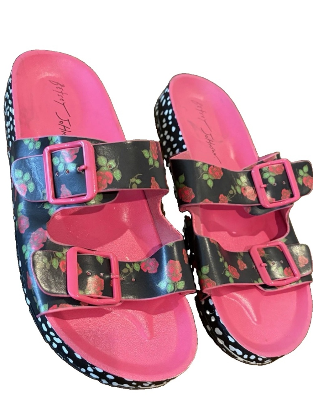 Betsy Johnson Arti Pink Rose Floral Slide Sandals Size 9